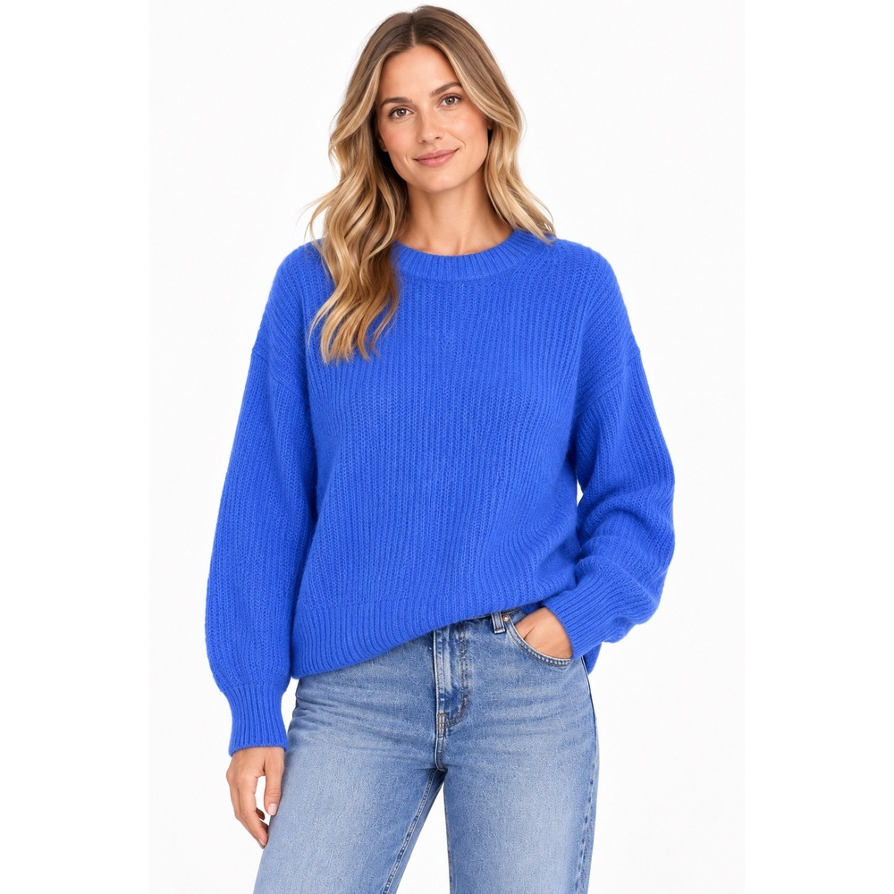 Everlane The Cocoon Crew Alpaca Sweater Womens S Blue Ribbed Knit Fuzzy Cozy